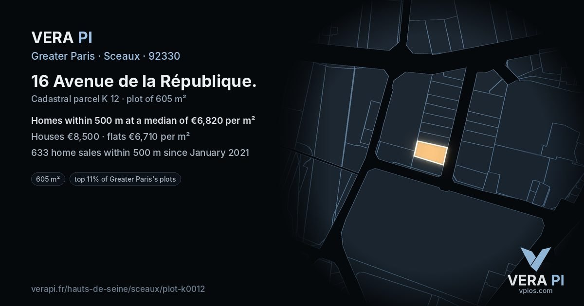 16 Avenue de la République, Sceaux at night – the plot lit, the parcels around coloured by the prices near them