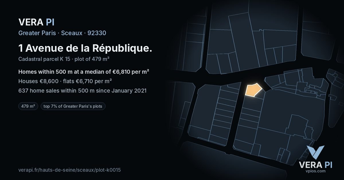 1 Avenue de la République, Sceaux at night – the plot lit, the parcels around coloured by the prices near them