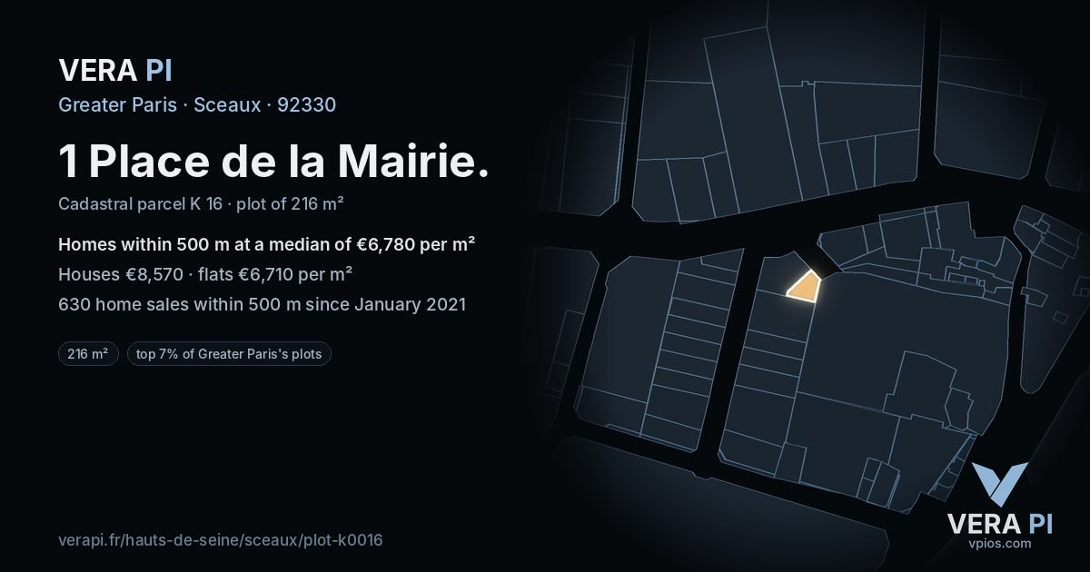 1 Place de la Mairie, Sceaux at night – the plot lit, the parcels around coloured by the prices near them