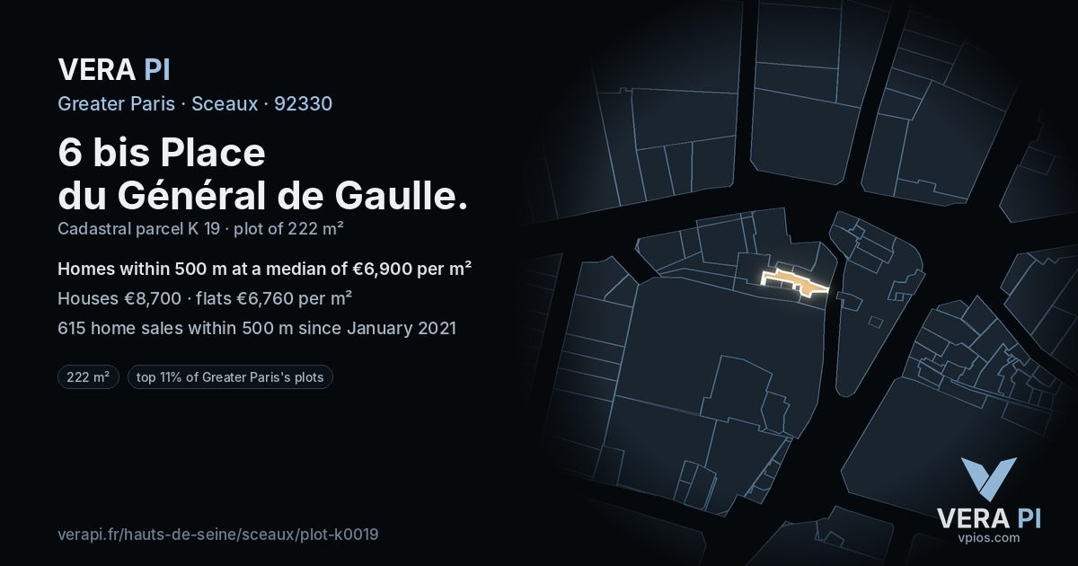 6 bis Place du Général de Gaulle, Sceaux at night – the plot lit, the parcels around coloured by the prices near them