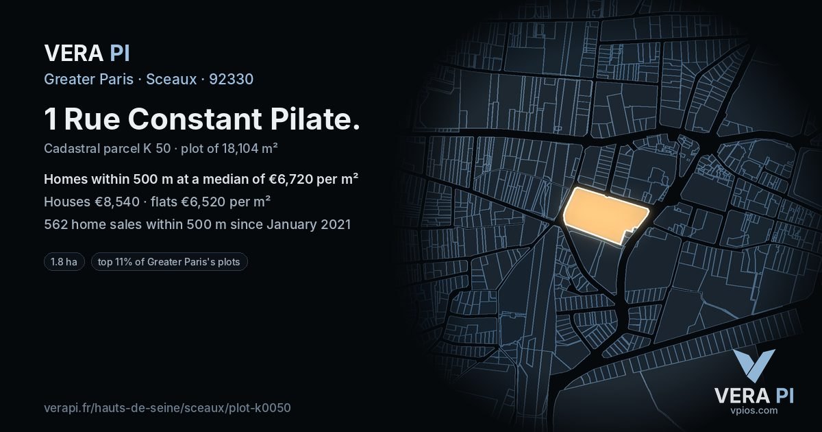 1 Rue Constant Pilate, Sceaux at night – the plot lit, the parcels around coloured by the prices near them