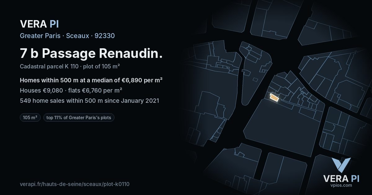 7 b Passage Renaudin, Sceaux at night – the plot lit, the parcels around coloured by the prices near them