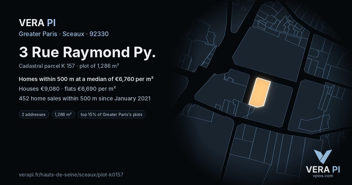 3 Rue Raymond Py, Sceaux at night – the plot lit, the parcels around coloured by the prices near them