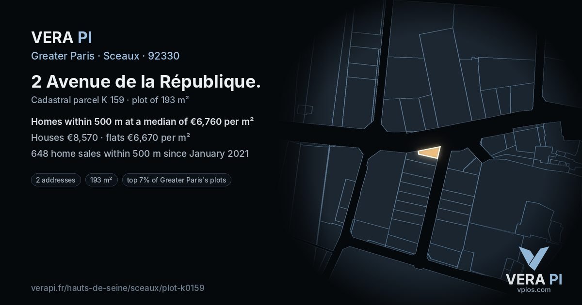 2 Avenue de la République, Sceaux at night – the plot lit, the parcels around coloured by the prices near them