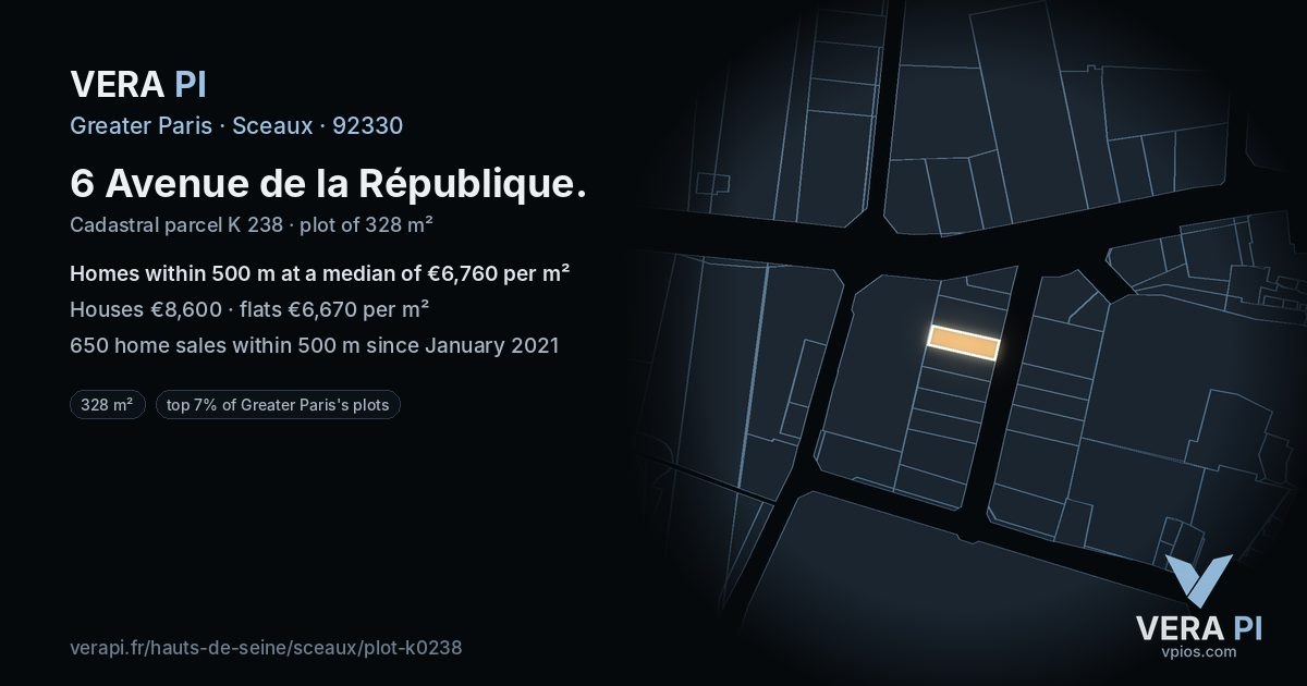 6 Avenue de la République, Sceaux at night – the plot lit, the parcels around coloured by the prices near them