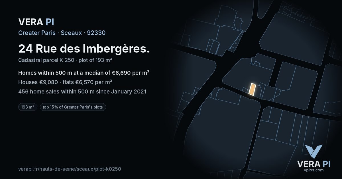 24 Rue des Imbergères, Sceaux at night – the plot lit, the parcels around coloured by the prices near them