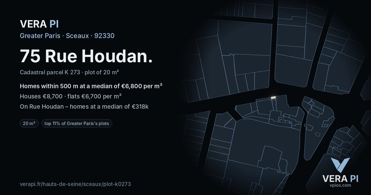 75 Rue Houdan, Sceaux at night – the plot lit, the parcels around coloured by the prices near them