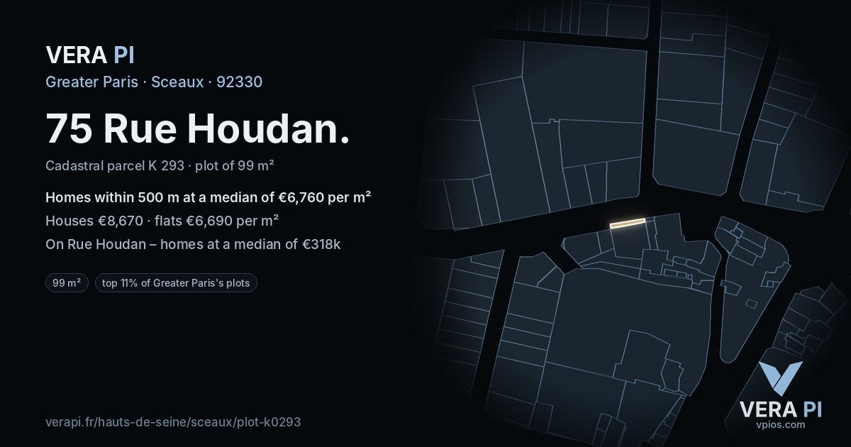 75 Rue Houdan, Sceaux at night – the plot lit, the parcels around coloured by the prices near them