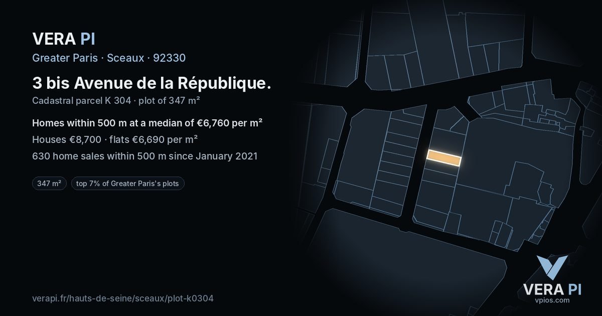 3 bis Avenue de la République, Sceaux at night – the plot lit, the parcels around coloured by the prices near them