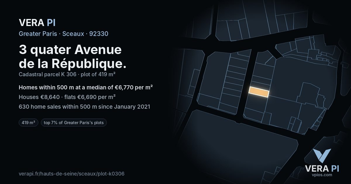 3 quater Avenue de la République, Sceaux at night – the plot lit, the parcels around coloured by the prices near them