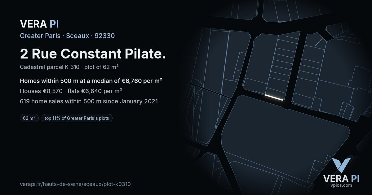 2 Rue Constant Pilate, Sceaux at night – the plot lit, the parcels around coloured by the prices near them