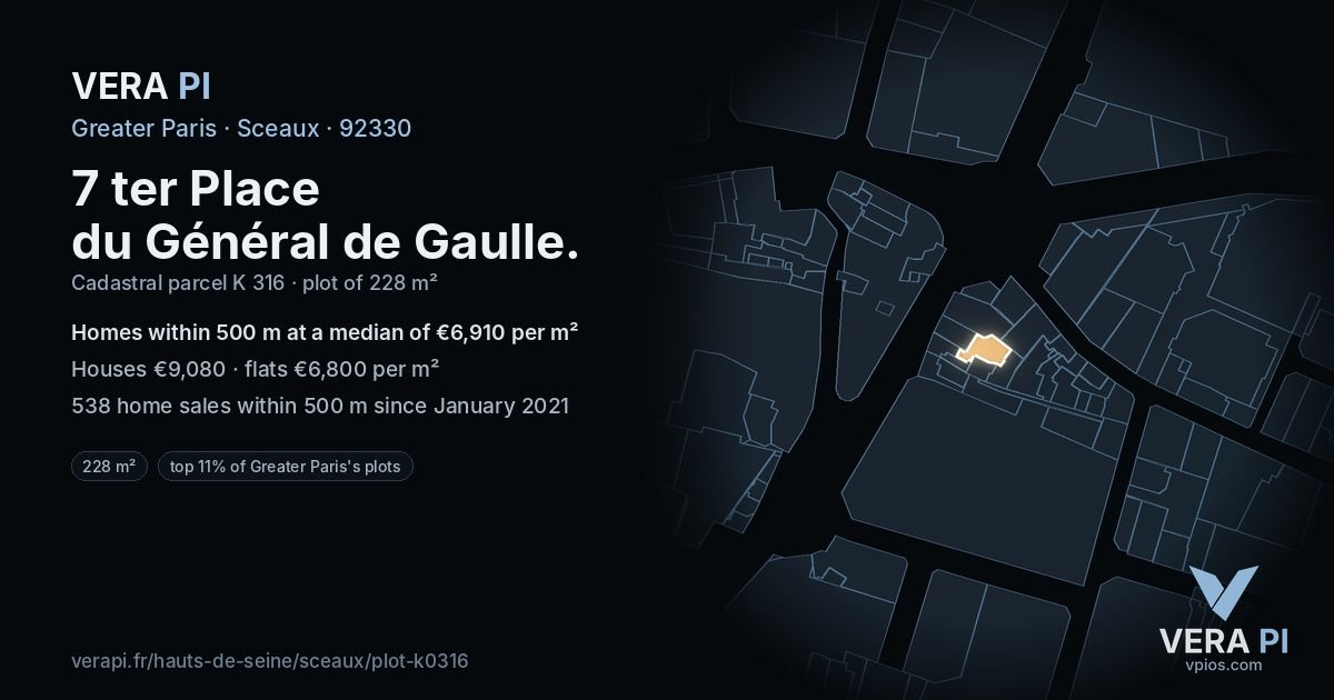 7 ter Place du Général de Gaulle, Sceaux at night – the plot lit, the parcels around coloured by the prices near them
