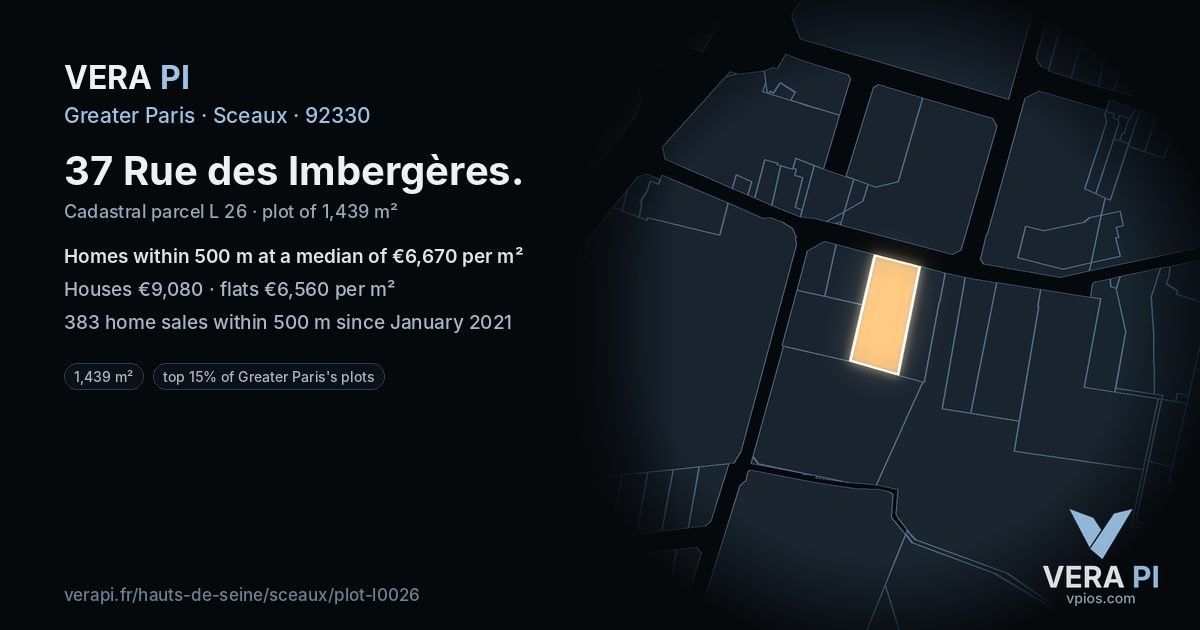 37 Rue des Imbergères, Sceaux at night – the plot lit, the parcels around coloured by the prices near them
