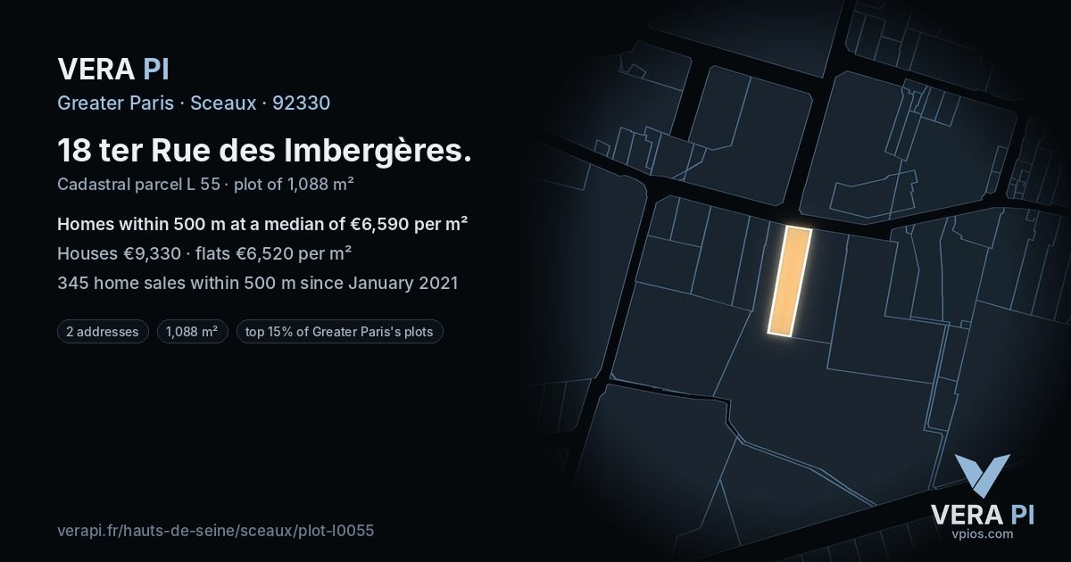 18 ter Rue des Imbergères, Sceaux at night – the plot lit, the parcels around coloured by the prices near them