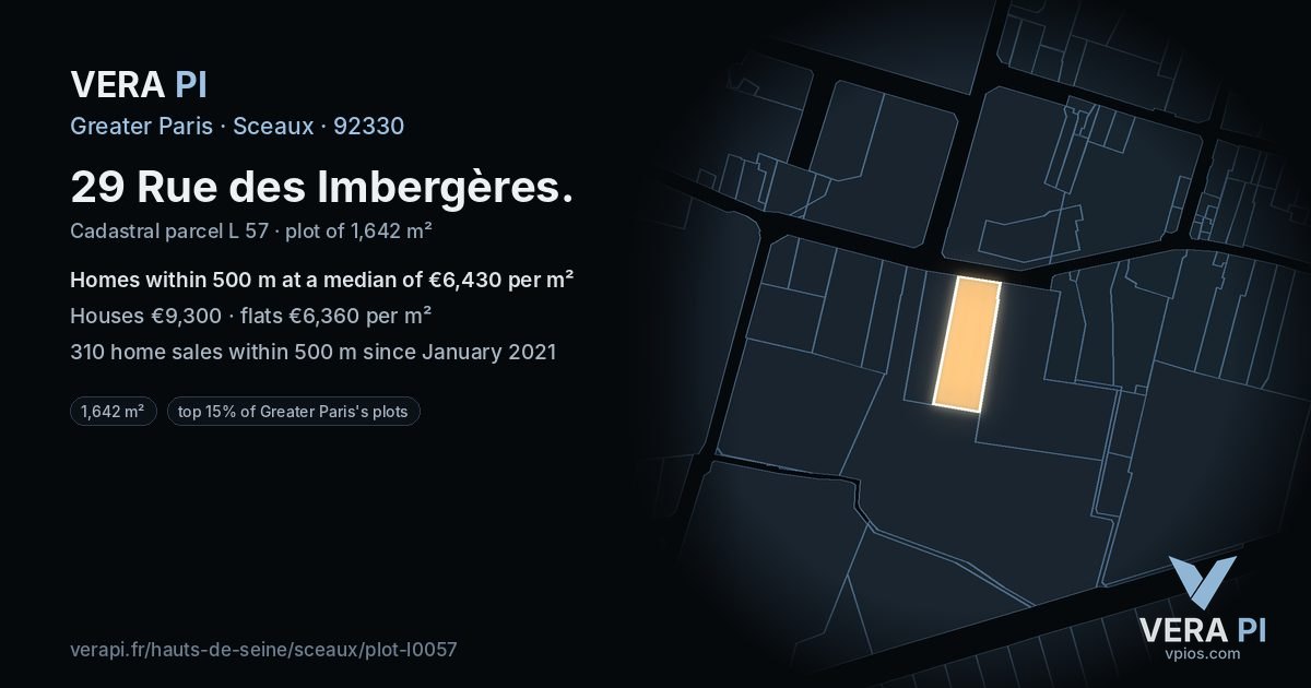 29 Rue des Imbergères, Sceaux at night – the plot lit, the parcels around coloured by the prices near them