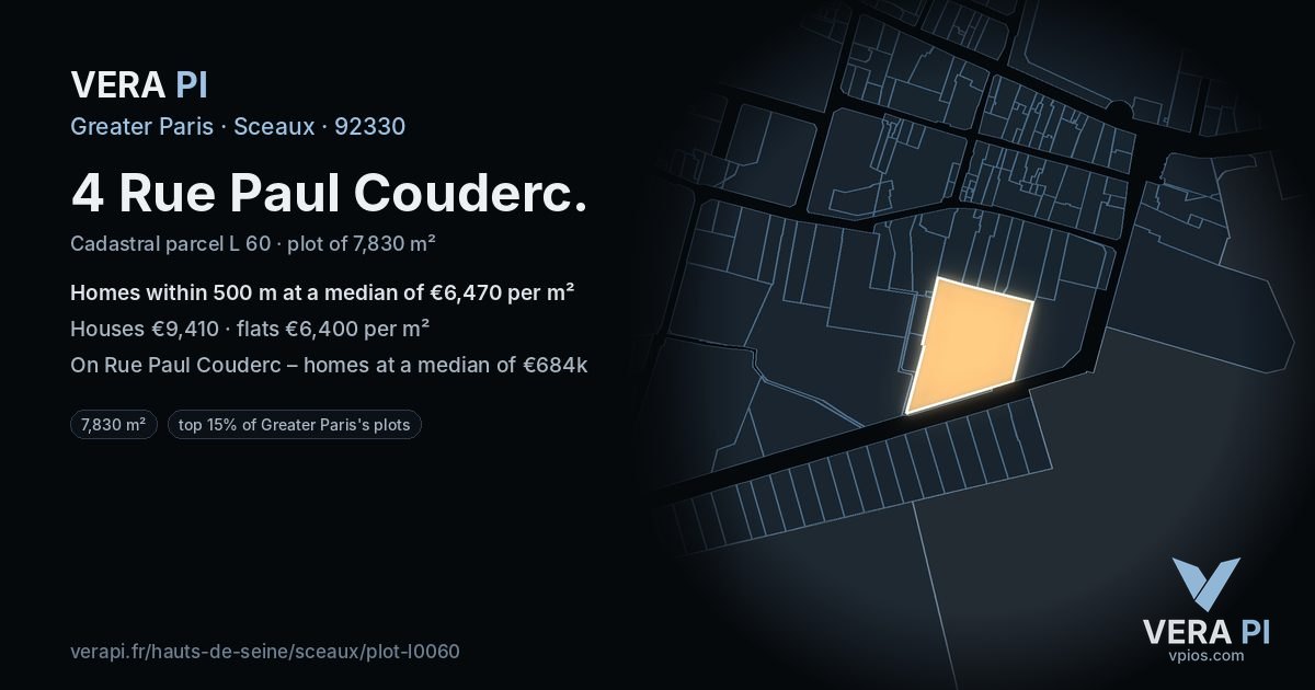 4 Rue Paul Couderc, Sceaux at night – the plot lit, the parcels around coloured by the prices near them