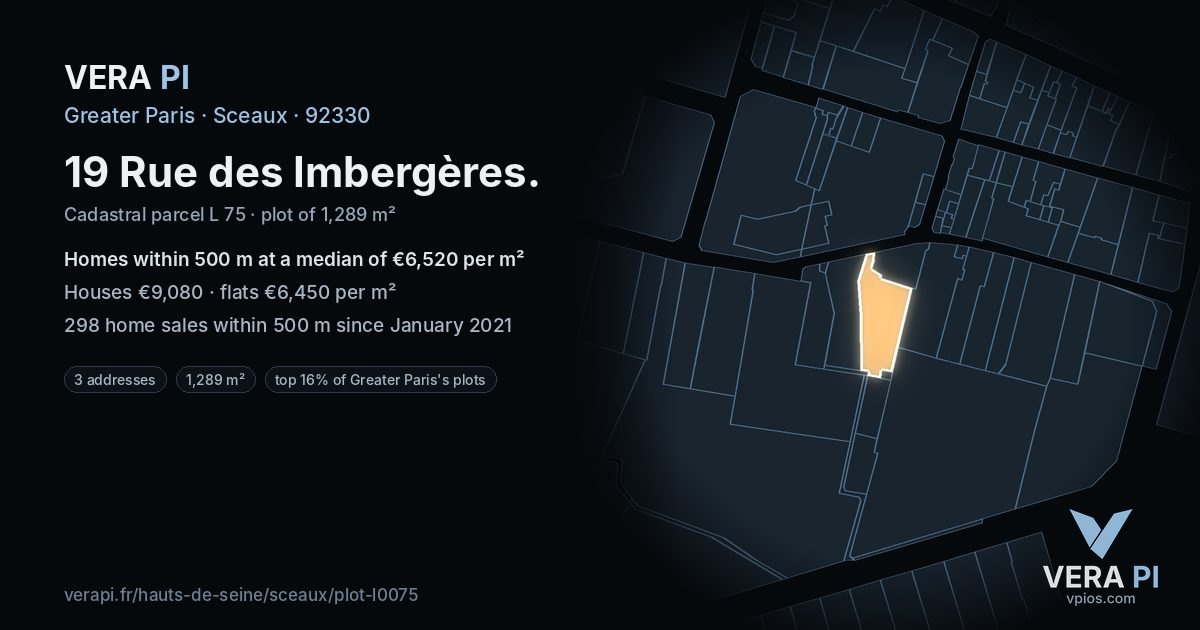 19 Rue des Imbergères, Sceaux at night – the plot lit, the parcels around coloured by the prices near them