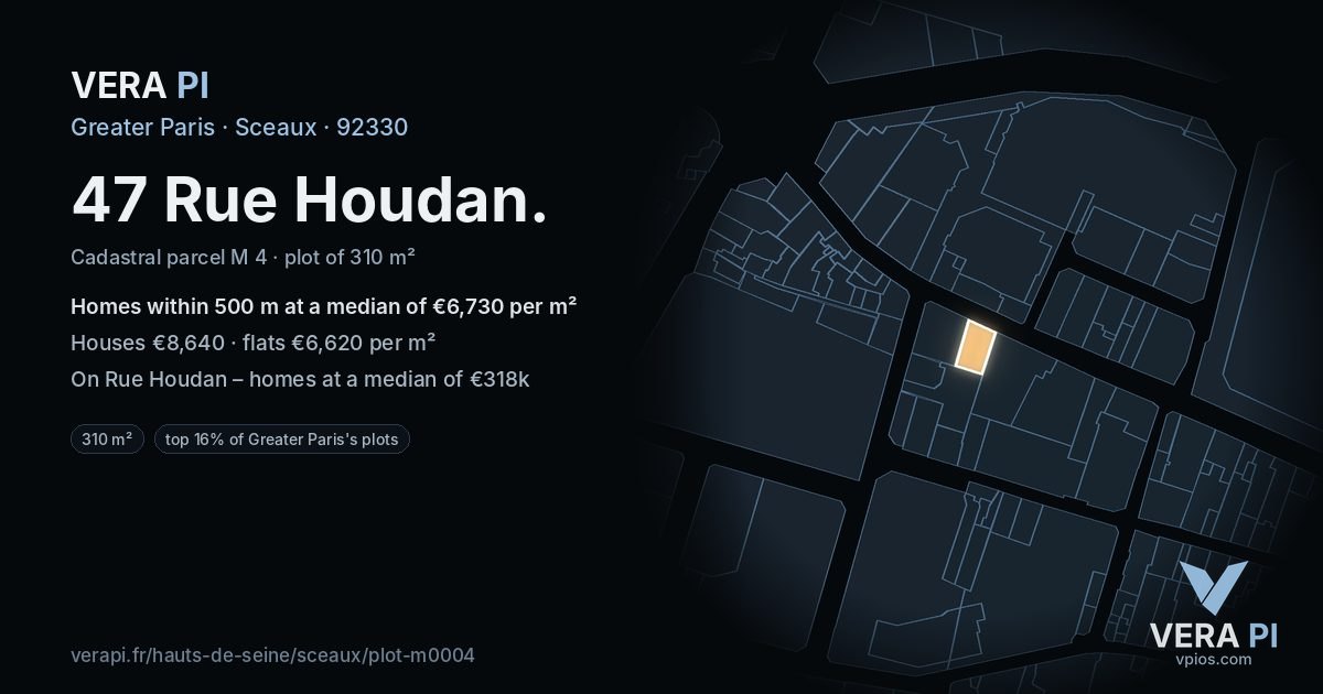 47 Rue Houdan, Sceaux at night – the plot lit, the parcels around coloured by the prices near them