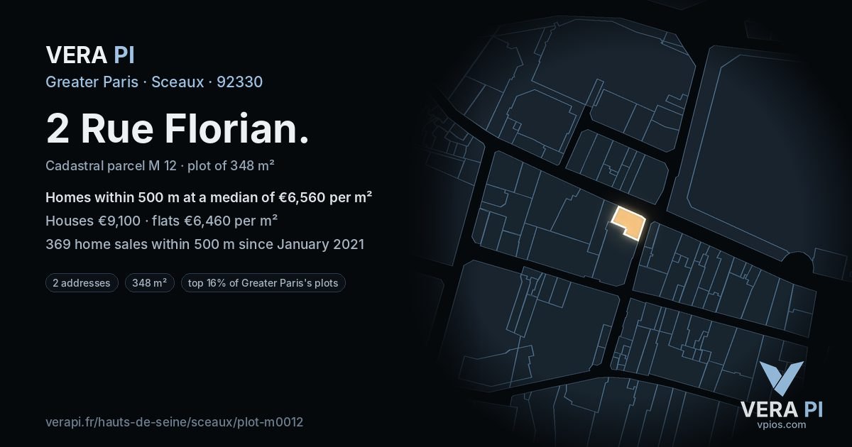 2 Rue Florian, Sceaux at night – the plot lit, the parcels around coloured by the prices near them