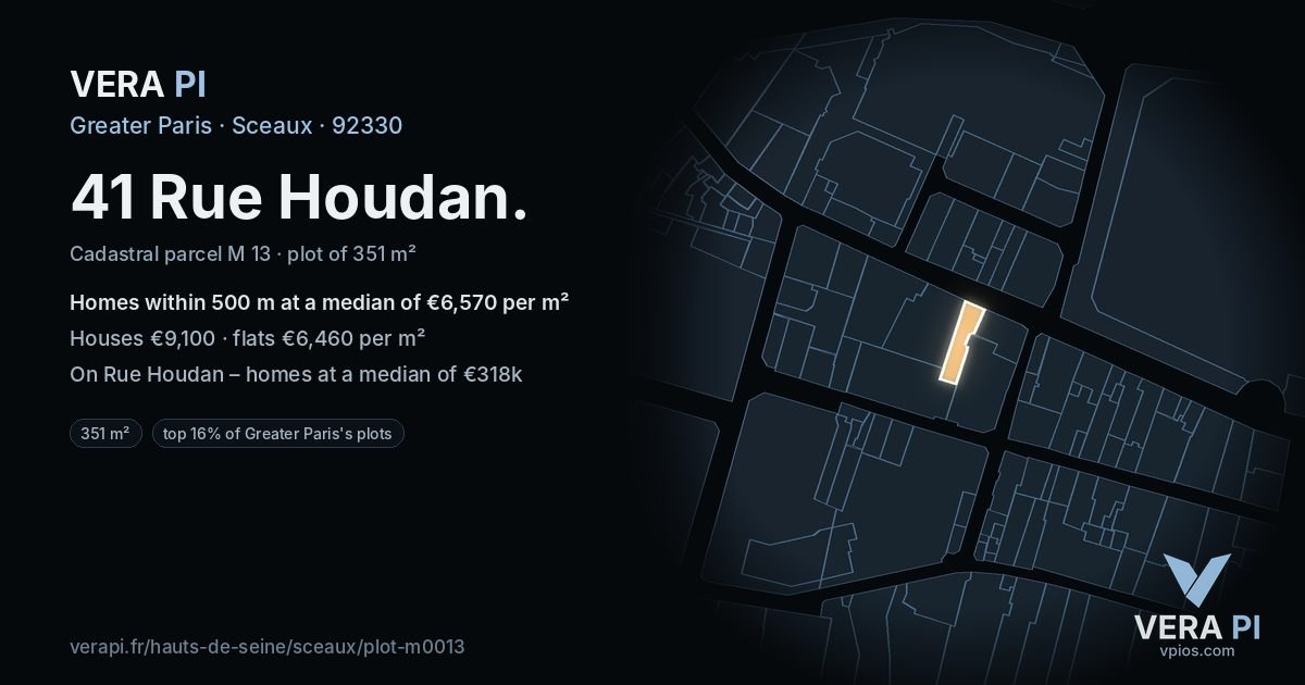 41 Rue Houdan, Sceaux at night – the plot lit, the parcels around coloured by the prices near them