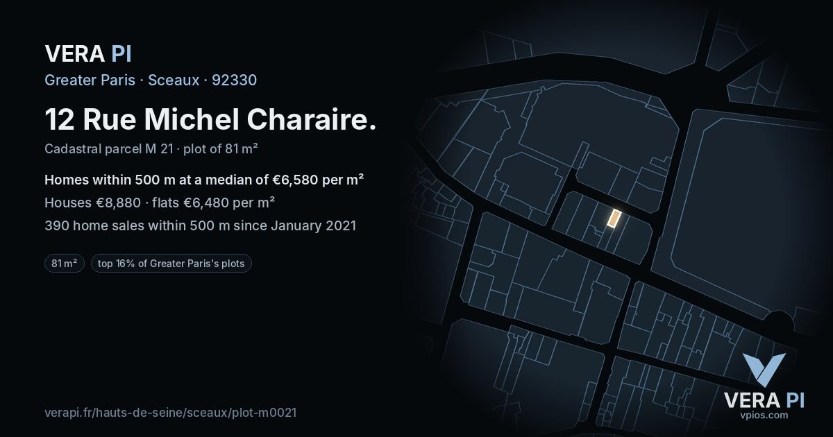 12 Rue Michel Charaire, Sceaux at night – the plot lit, the parcels around coloured by the prices near them