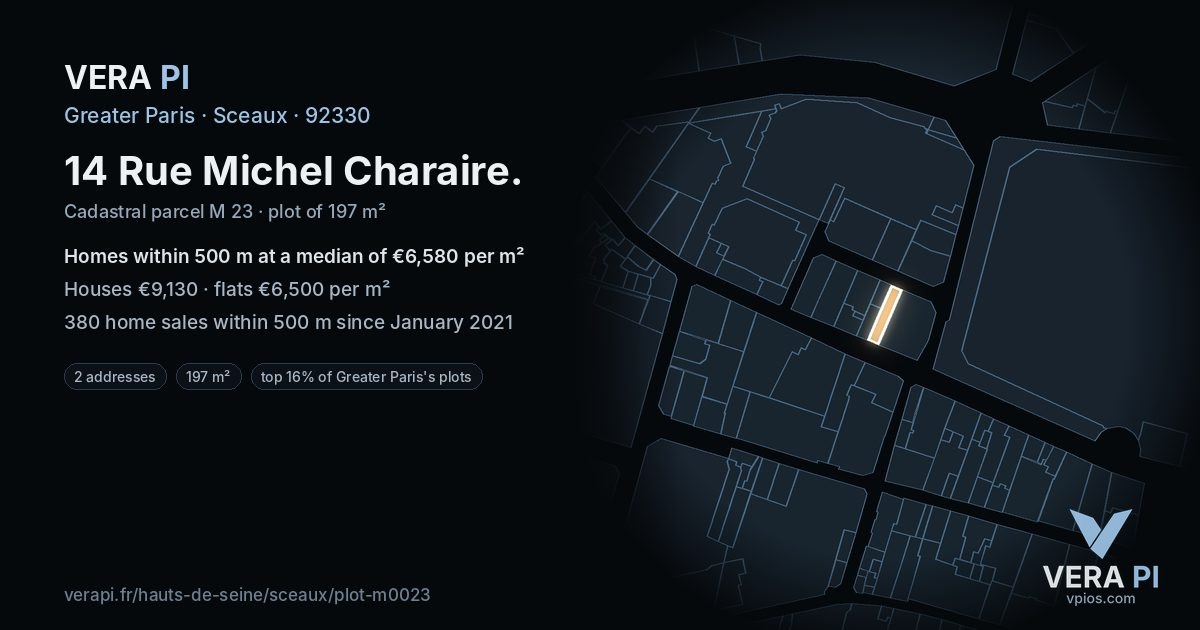 14 Rue Michel Charaire, Sceaux at night – the plot lit, the parcels around coloured by the prices near them