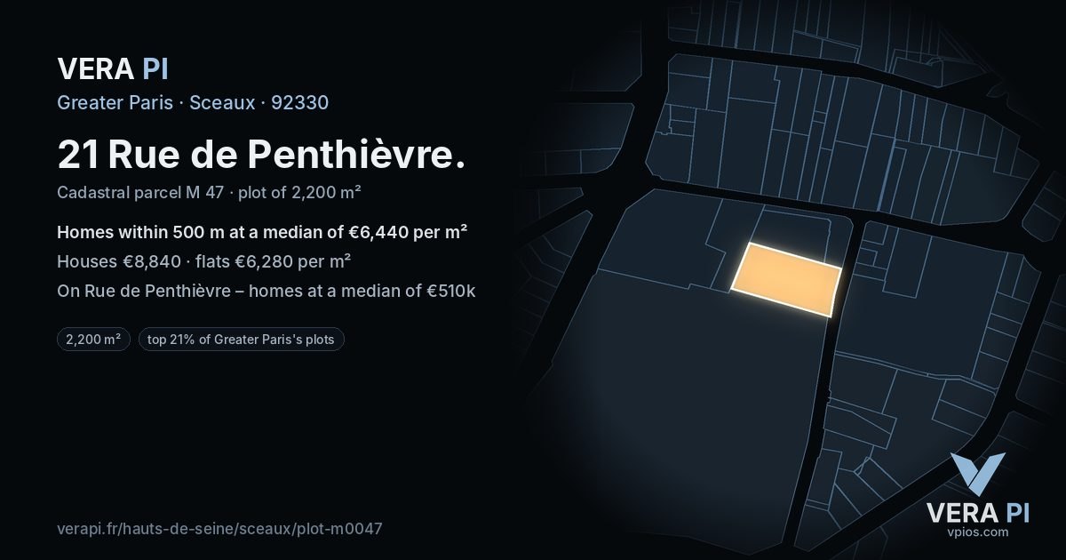 21 Rue de Penthièvre, Sceaux at night – the plot lit, the parcels around coloured by the prices near them