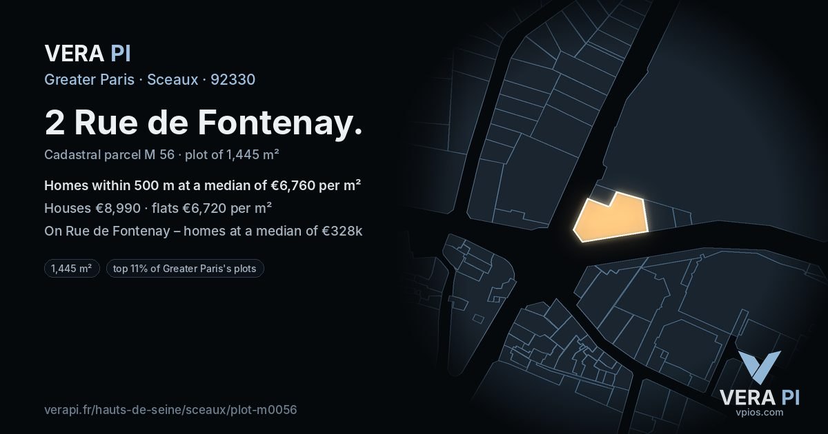 2 Rue de Fontenay, Sceaux at night – the plot lit, the parcels around coloured by the prices near them