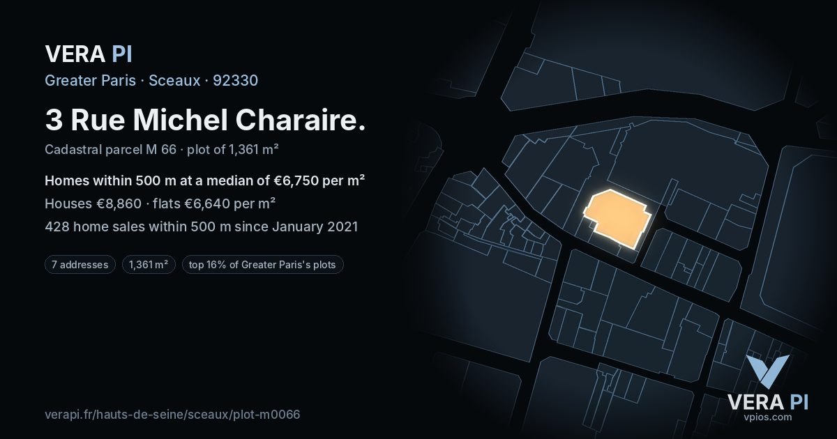 3 Rue Michel Charaire, Sceaux at night – the plot lit, the parcels around coloured by the prices near them