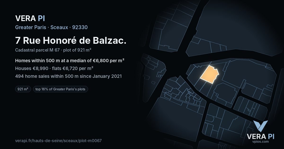 7 Rue Honoré de Balzac, Sceaux at night – the plot lit, the parcels around coloured by the prices near them