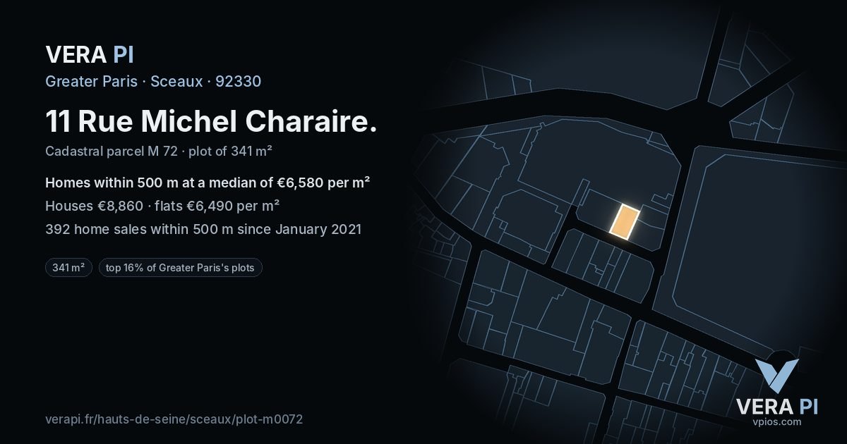 11 Rue Michel Charaire, Sceaux at night – the plot lit, the parcels around coloured by the prices near them