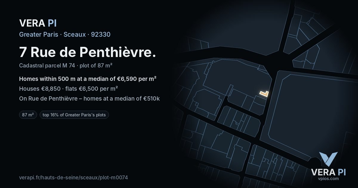7 Rue de Penthièvre, Sceaux at night – the plot lit, the parcels around coloured by the prices near them