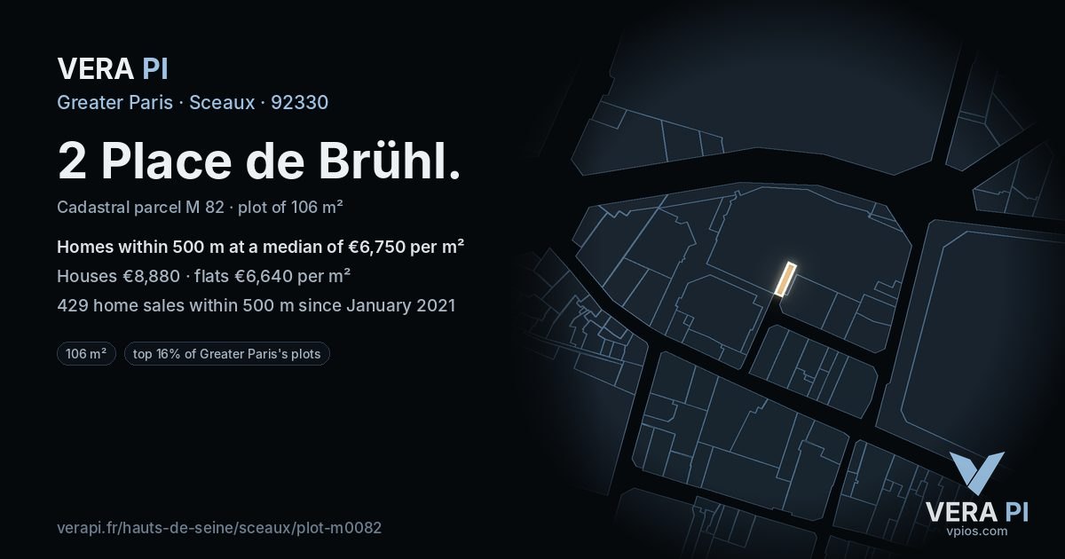 2 Place de Brühl, Sceaux at night – the plot lit, the parcels around coloured by the prices near them