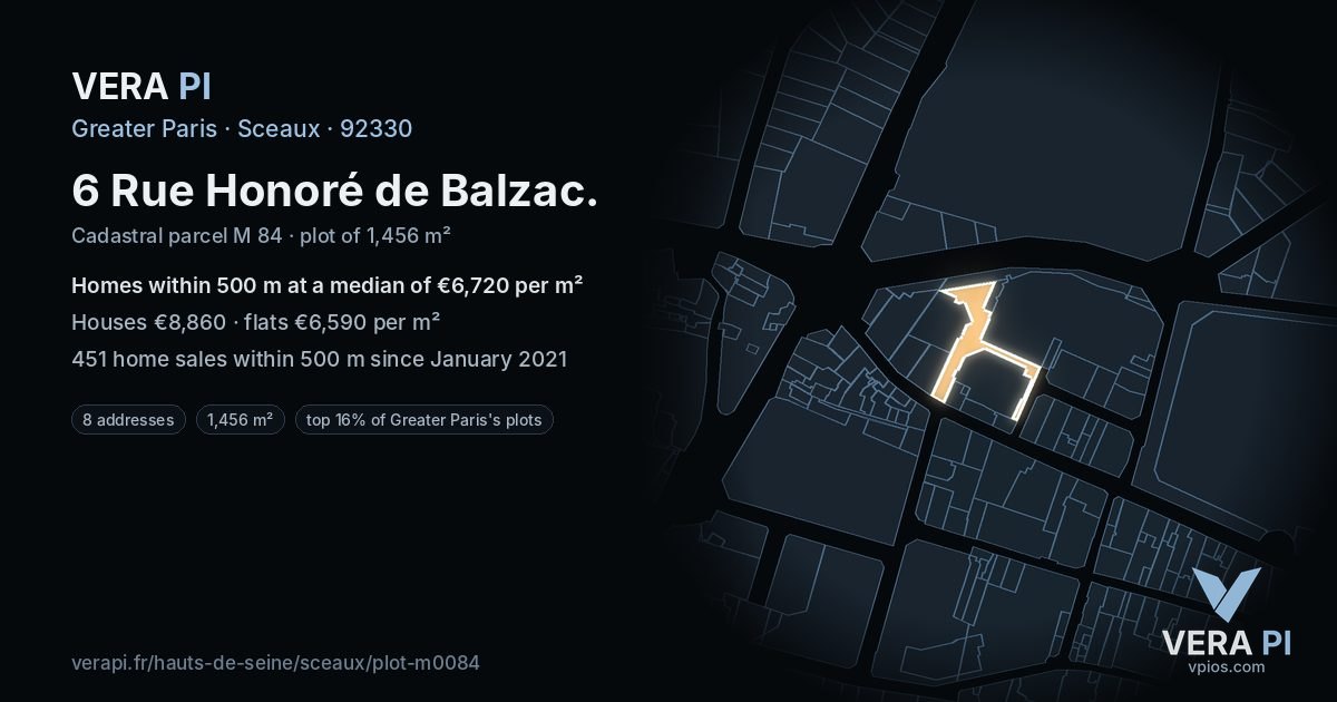 6 Rue Honoré de Balzac, Sceaux at night – the plot lit, the parcels around coloured by the prices near them