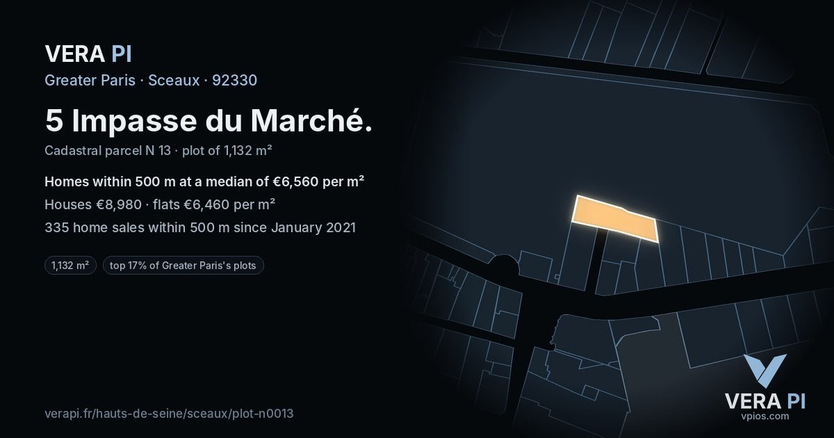 5 Impasse du Marché, Sceaux at night – the plot lit, the parcels around coloured by the prices near them