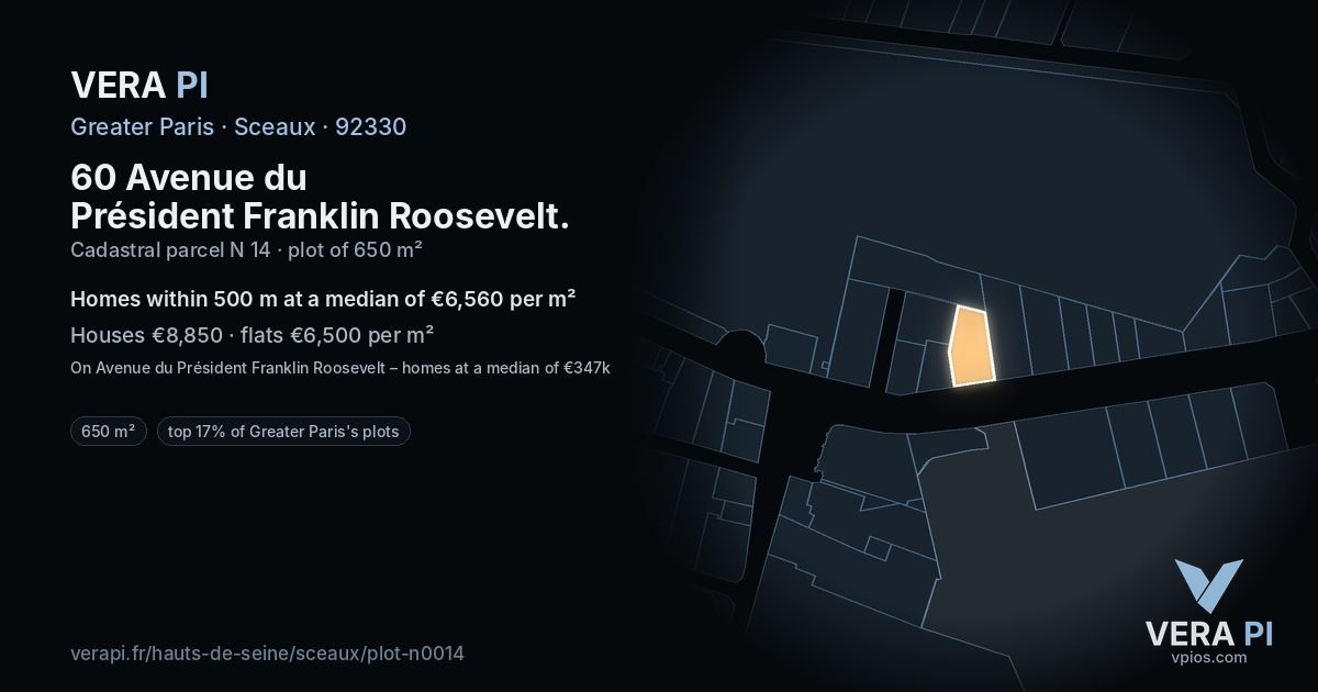 60 Avenue du Président Franklin Roosevelt, Sceaux at night – the plot lit, the parcels around coloured by the prices near them