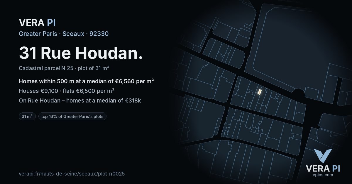 31 Rue Houdan, Sceaux at night – the plot lit, the parcels around coloured by the prices near them