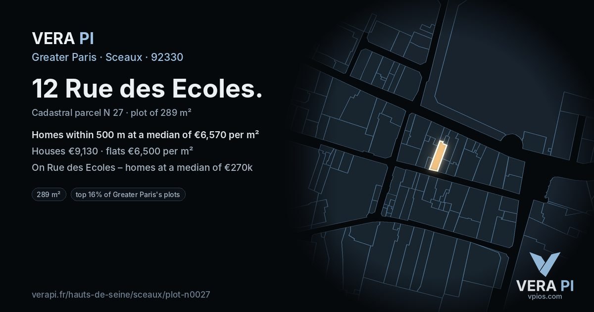 12 Rue des Ecoles, Sceaux at night – the plot lit, the parcels around coloured by the prices near them