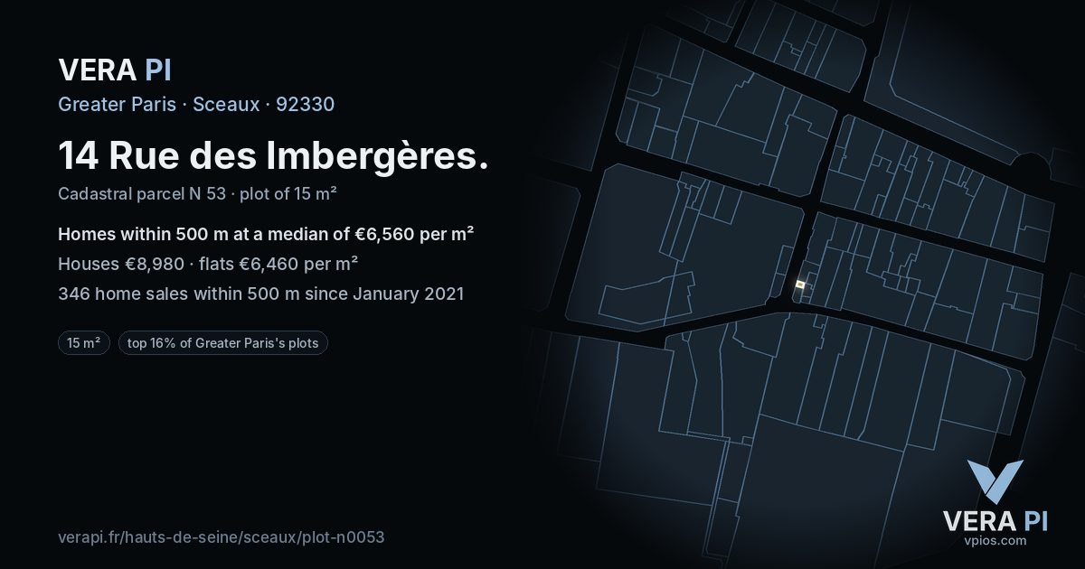 14 Rue des Imbergères, Sceaux at night – the plot lit, the parcels around coloured by the prices near them