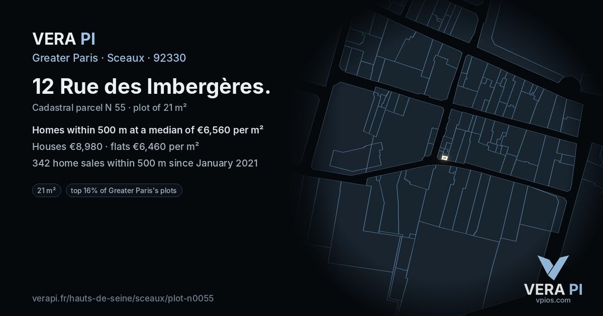 12 Rue des Imbergères, Sceaux at night – the plot lit, the parcels around coloured by the prices near them