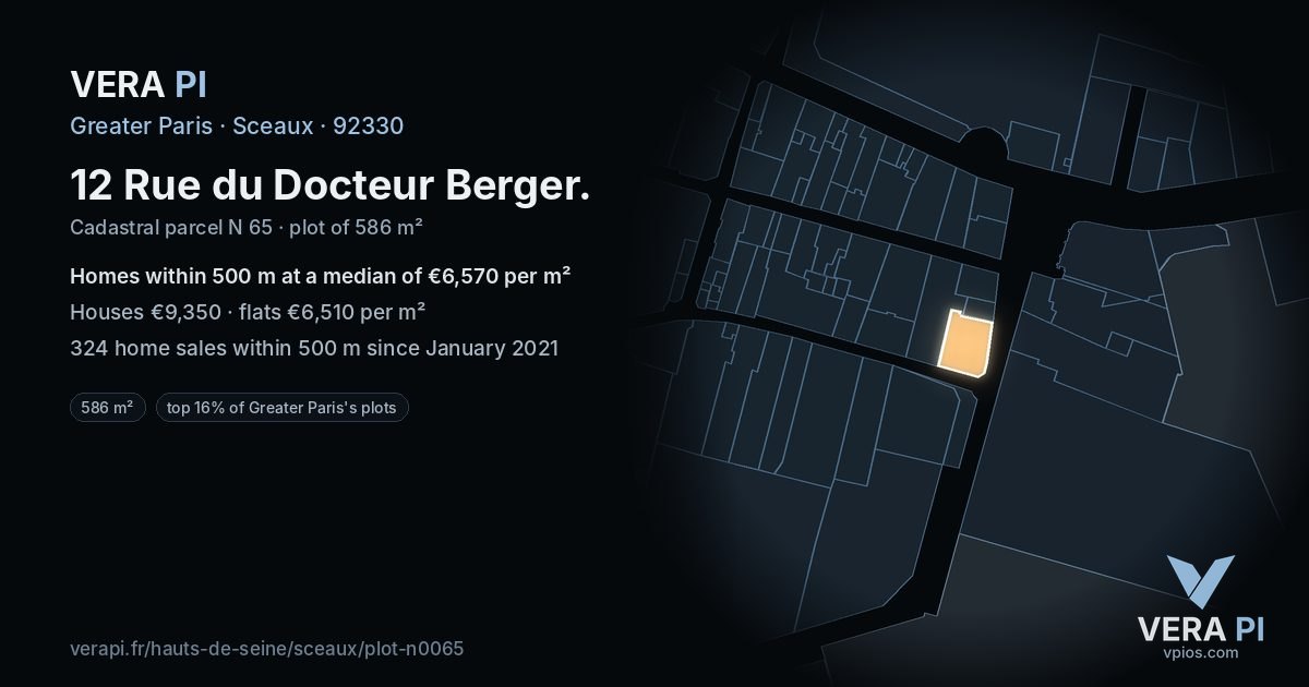 12 Rue du Docteur Berger, Sceaux at night – the plot lit, the parcels around coloured by the prices near them