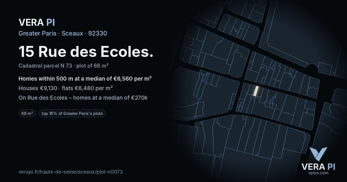 15 Rue des Ecoles, Sceaux at night – the plot lit, the parcels around coloured by the prices near them