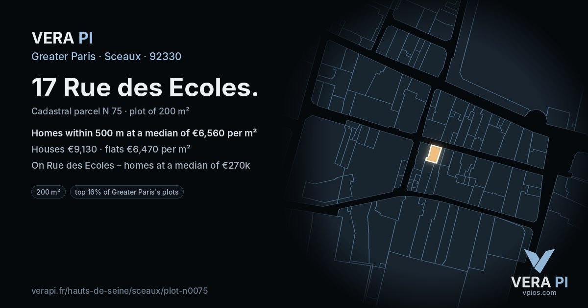 17 Rue des Ecoles, Sceaux at night – the plot lit, the parcels around coloured by the prices near them