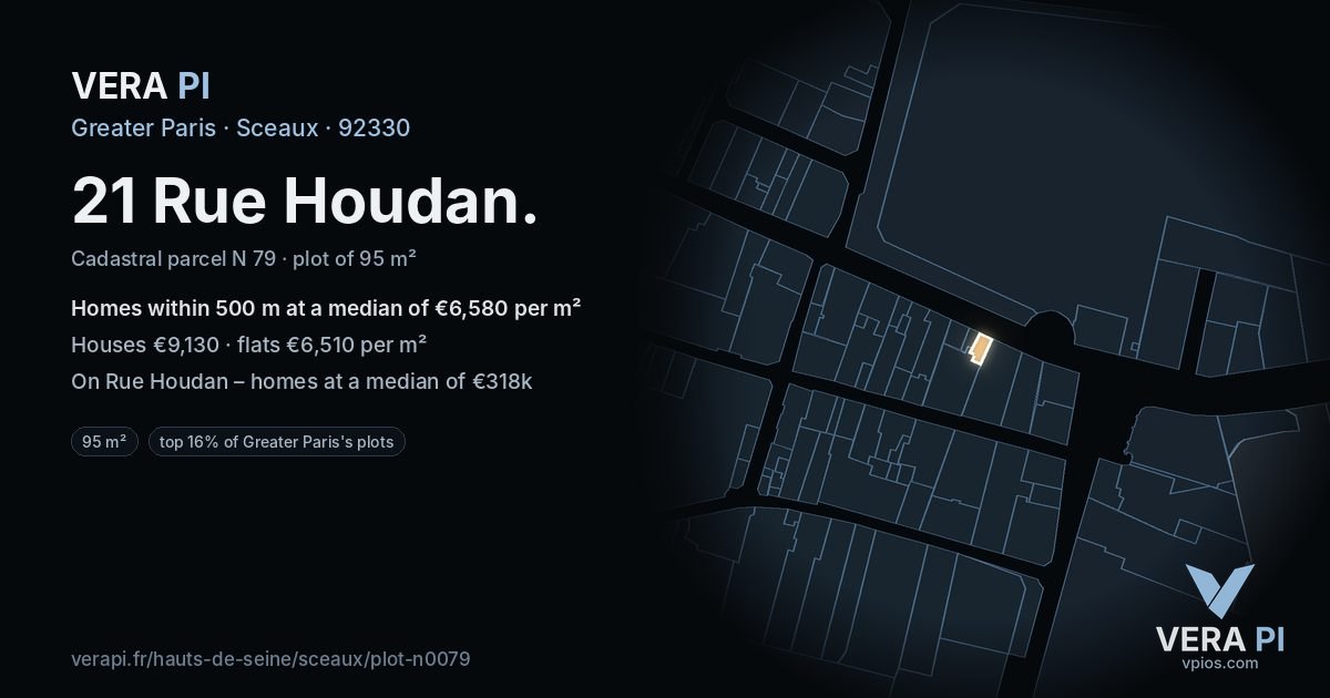 21 Rue Houdan, Sceaux at night – the plot lit, the parcels around coloured by the prices near them