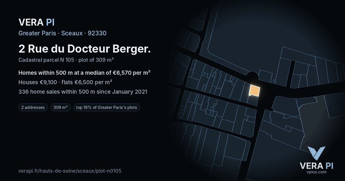 2 Rue du Docteur Berger, Sceaux at night – the plot lit, the parcels around coloured by the prices near them