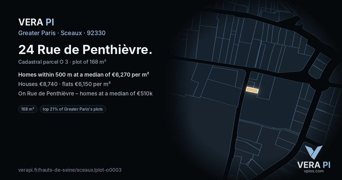 24 Rue de Penthièvre, Sceaux at night – the plot lit, the parcels around coloured by the prices near them