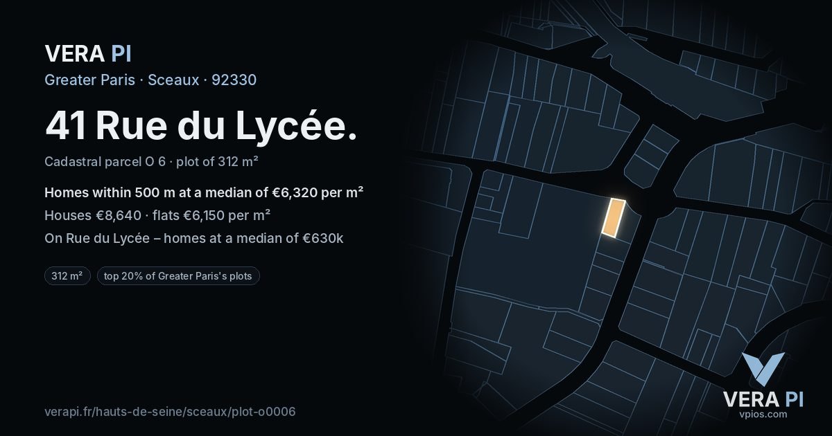 41 Rue du Lycée, Sceaux at night – the plot lit, the parcels around coloured by the prices near them