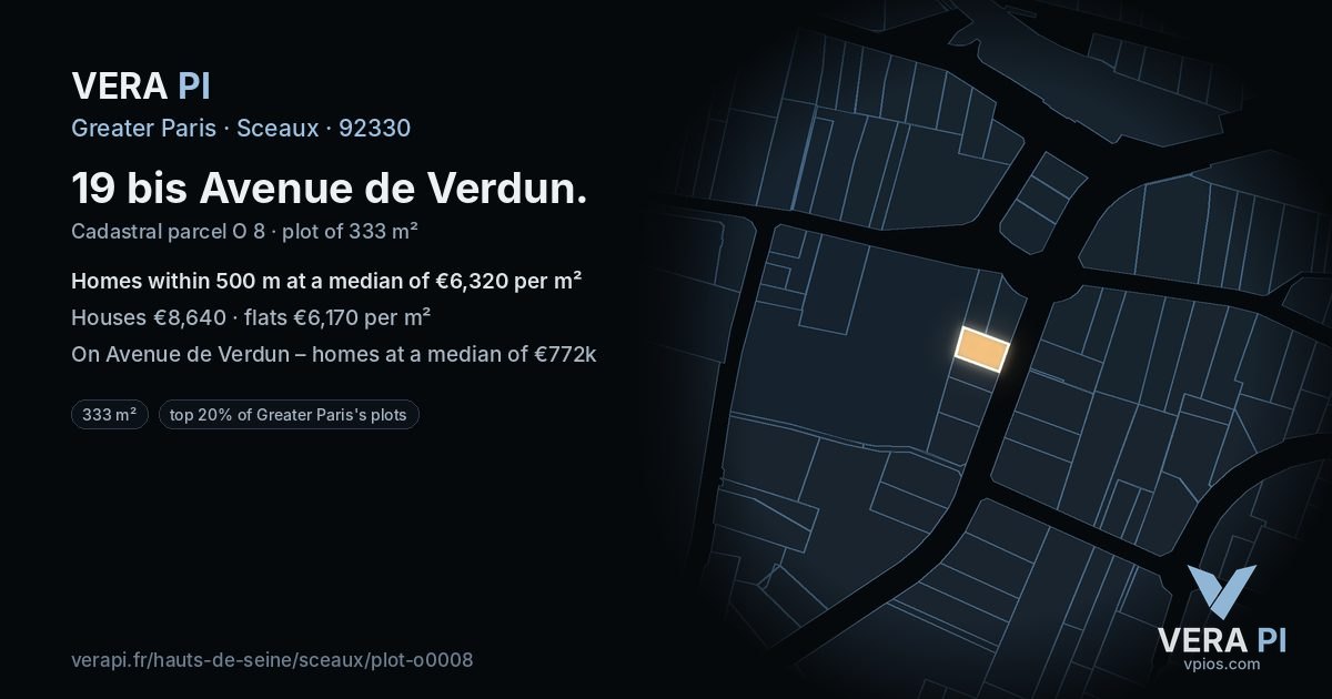 19 bis Avenue de Verdun, Sceaux at night – the plot lit, the parcels around coloured by the prices near them