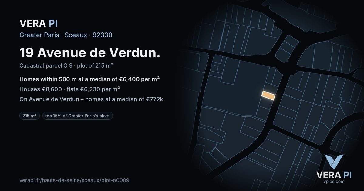 19 Avenue de Verdun, Sceaux at night – the plot lit, the parcels around coloured by the prices near them