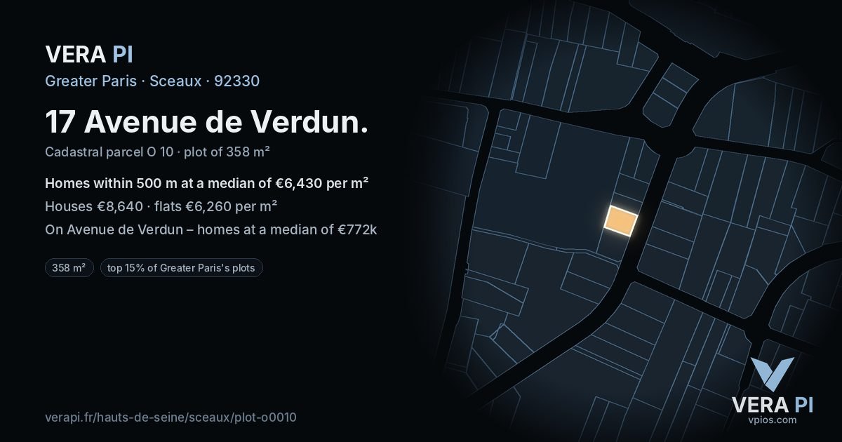 17 Avenue de Verdun, Sceaux at night – the plot lit, the parcels around coloured by the prices near them